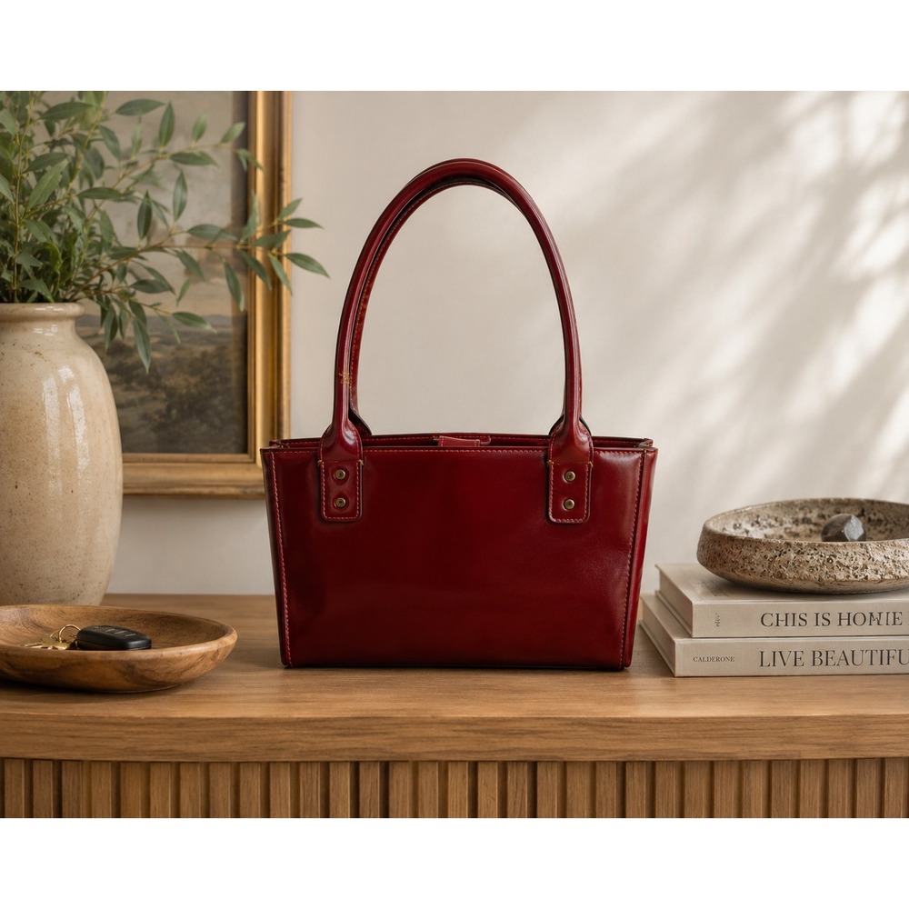 Wilsons Leather Red Vintage Tote Bag Structured Handbag